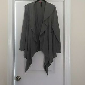 Gray open-front shark bite hem jacket